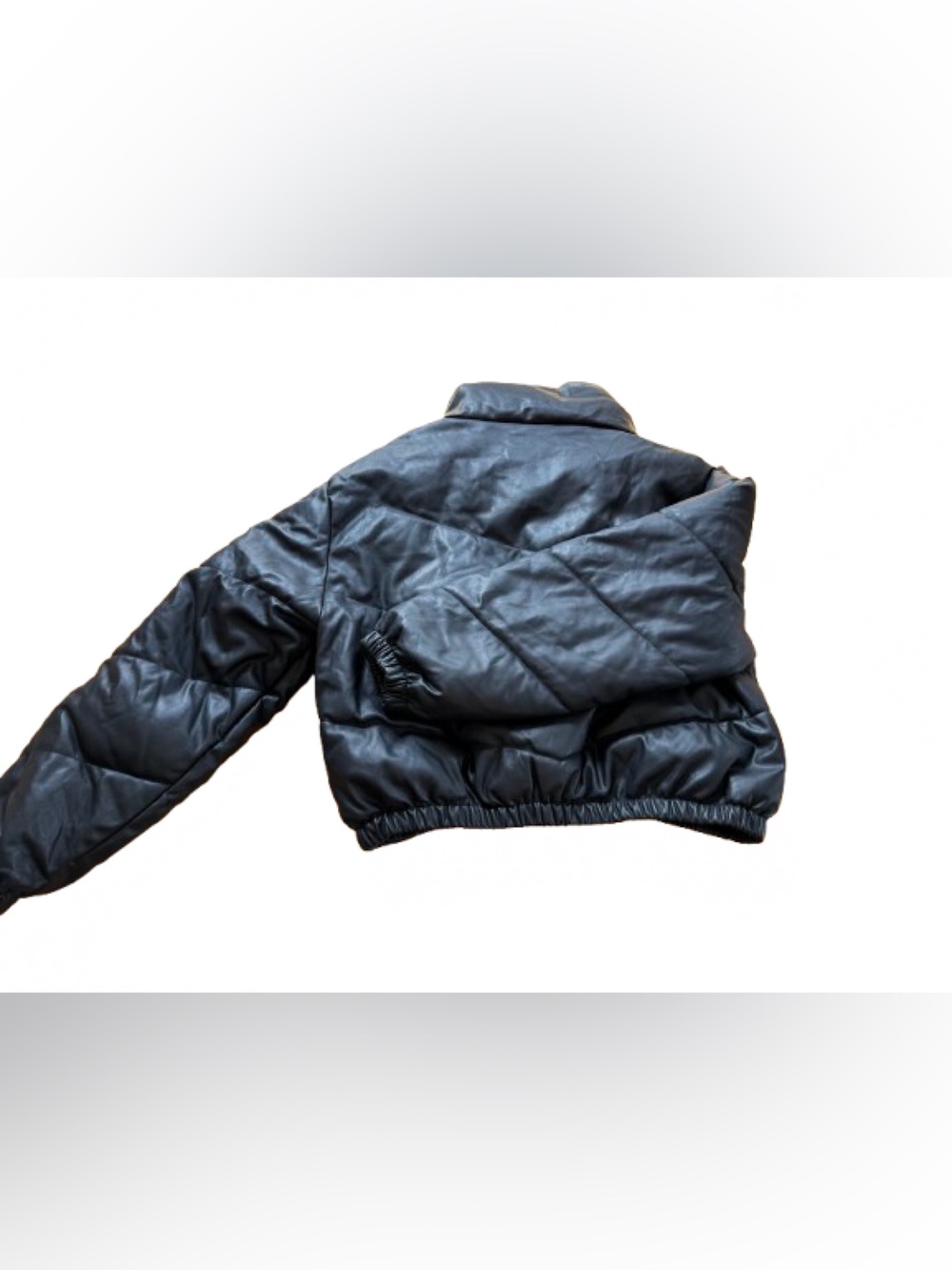 Cropped Black Faux Leather Bomber Jacket Women’s Size L Minimalist Street Style - Picture 3 of 7